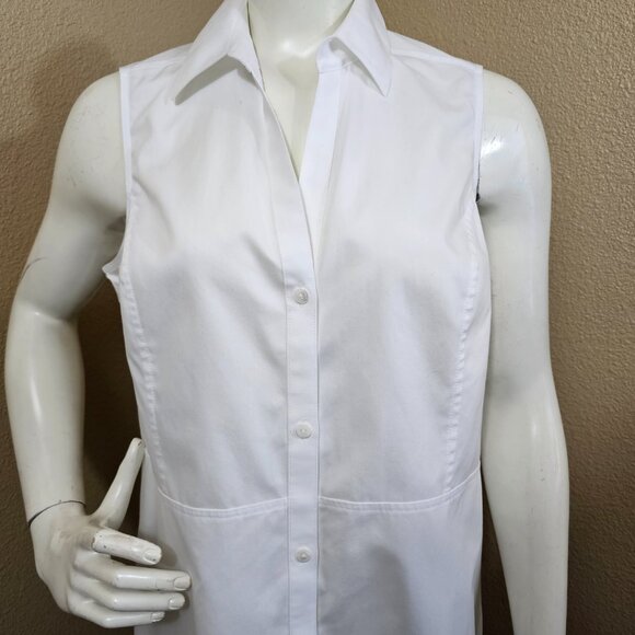FOXCROFT NYC Heritage Non-Iron White Cotton Sleeveless Button Up Tunic Top~10 - Picture 2 of 10